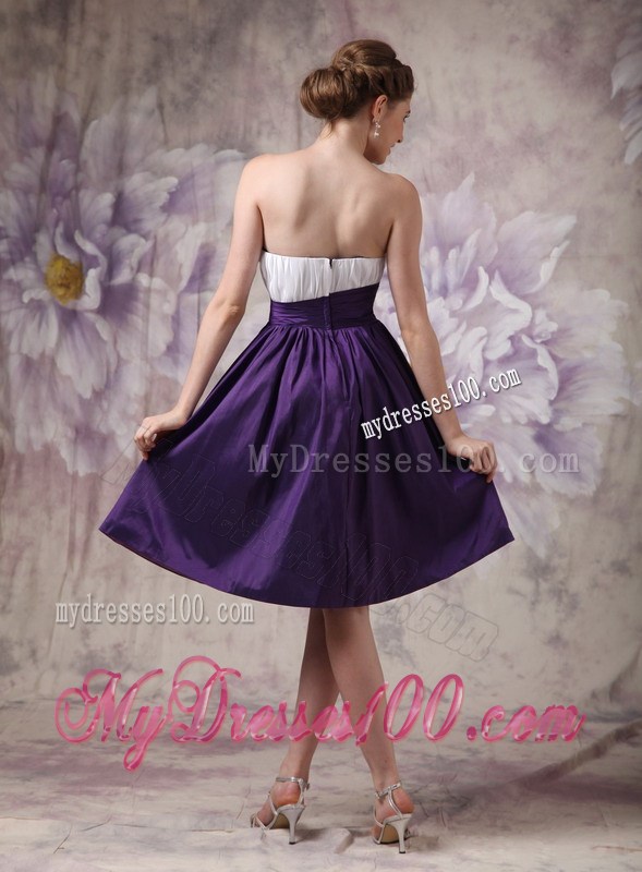 White and Purple Sweetheart Beading and Ruche Homecoming Dress