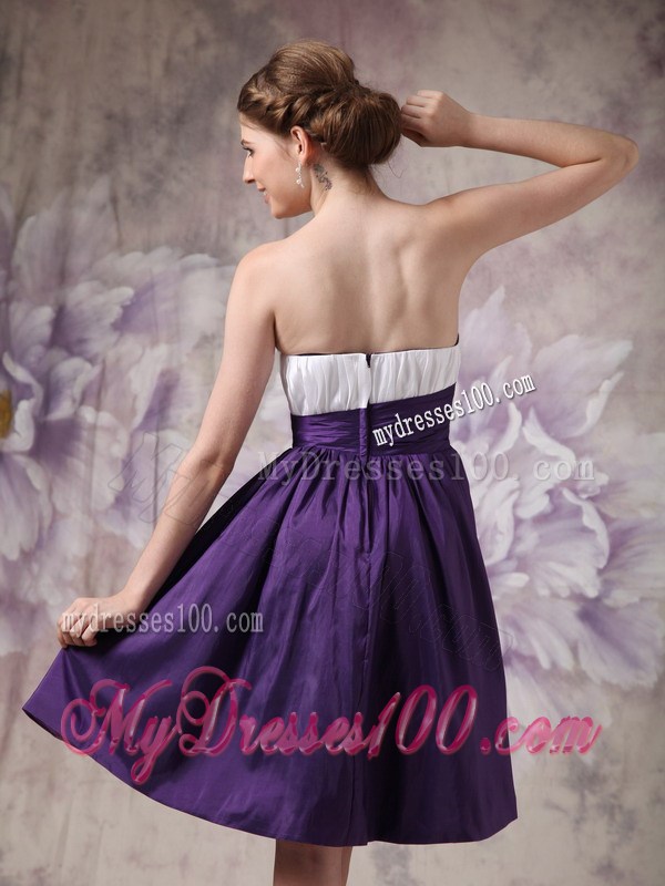 White and Purple Sweetheart Beading and Ruche Homecoming Dress