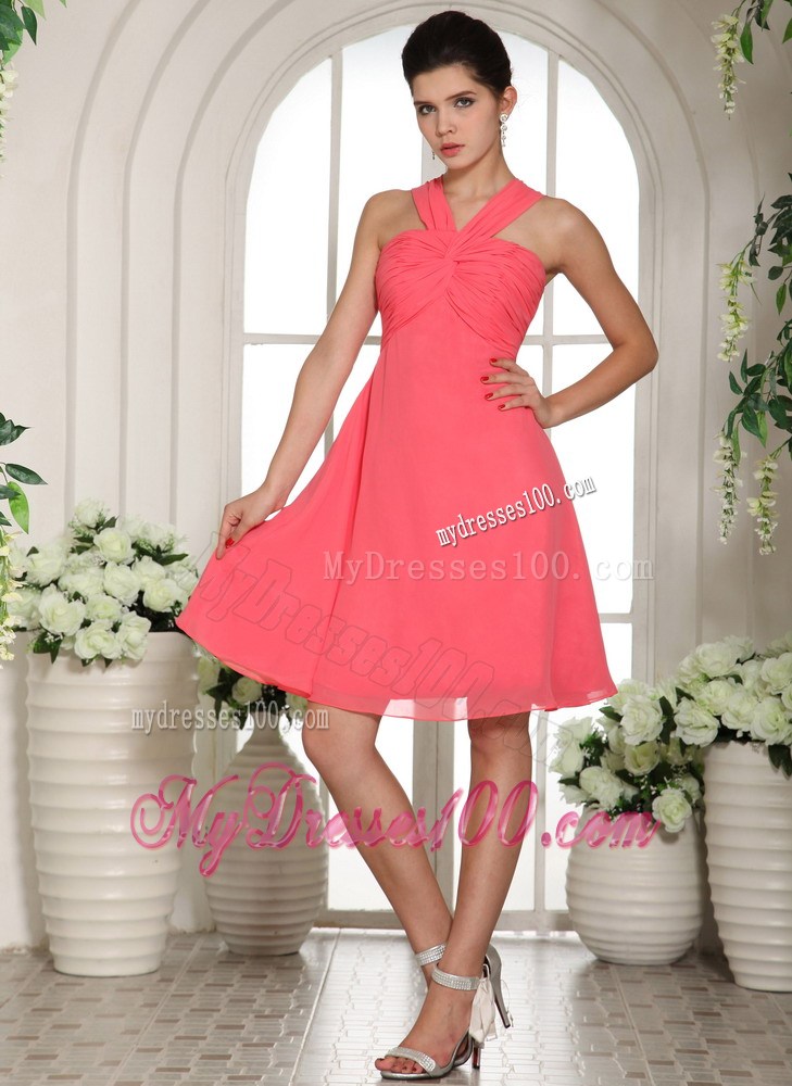 Custom Made V-neck Watermelon Ruched Decorate Bust 2013 Homecoming Dress