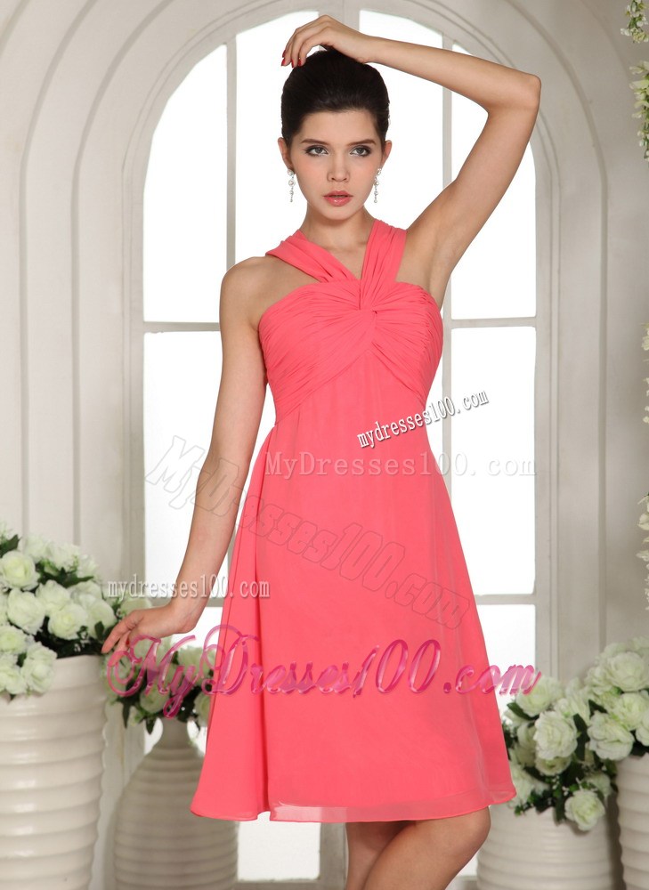 Custom Made V-neck Watermelon Ruched Decorate Bust 2013 Homecoming Dress