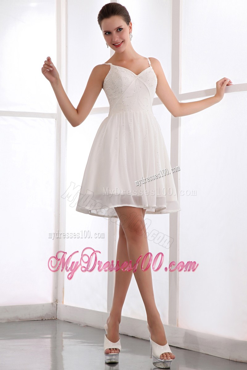 2013 White Straps Sequins Homecoming Dresses Mini-length Chiffon