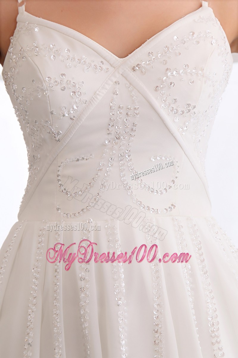 2013 White Straps Sequins Homecoming Dresses Mini-length Chiffon