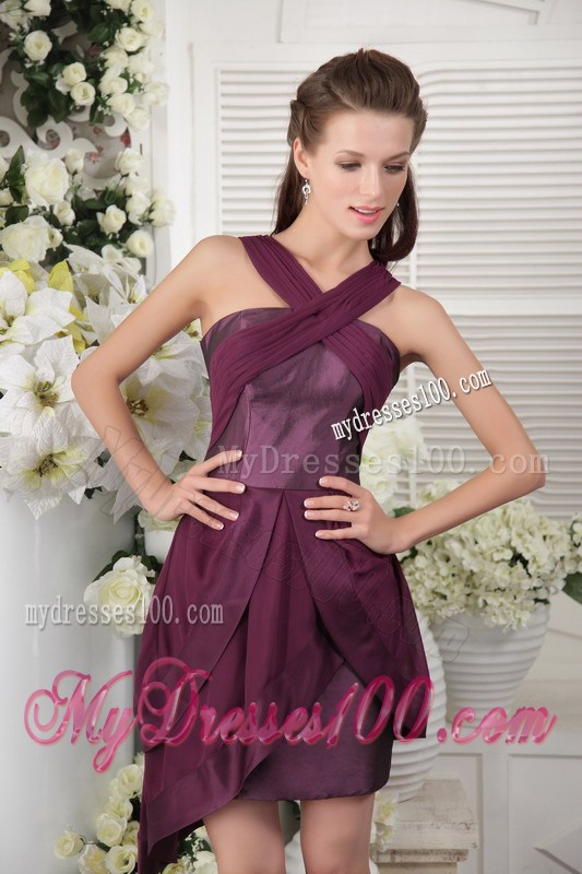 Dark Purple Column Asymmetrical Short Homecoming Dresses for 2013