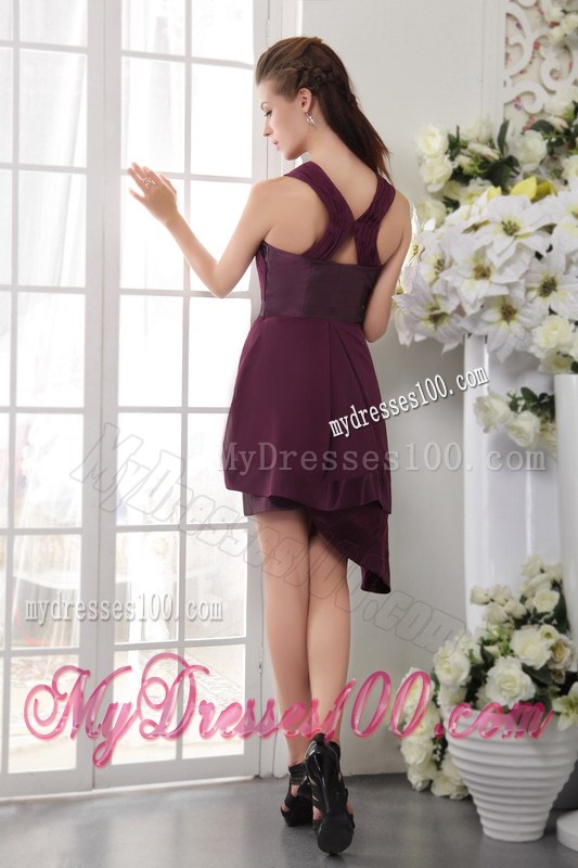 Dark Purple Column Asymmetrical Short Homecoming Dresses for 2013