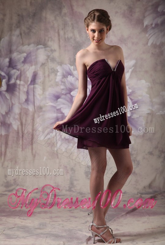 Modest Dark Purple Homecoming Dresses Beading Mini-length