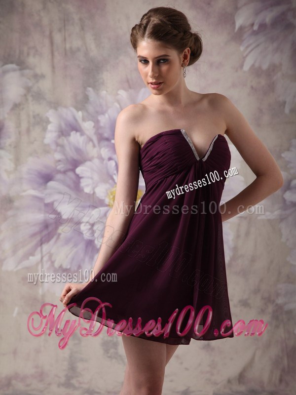 Modest Dark Purple Homecoming Dresses Beading Mini-length