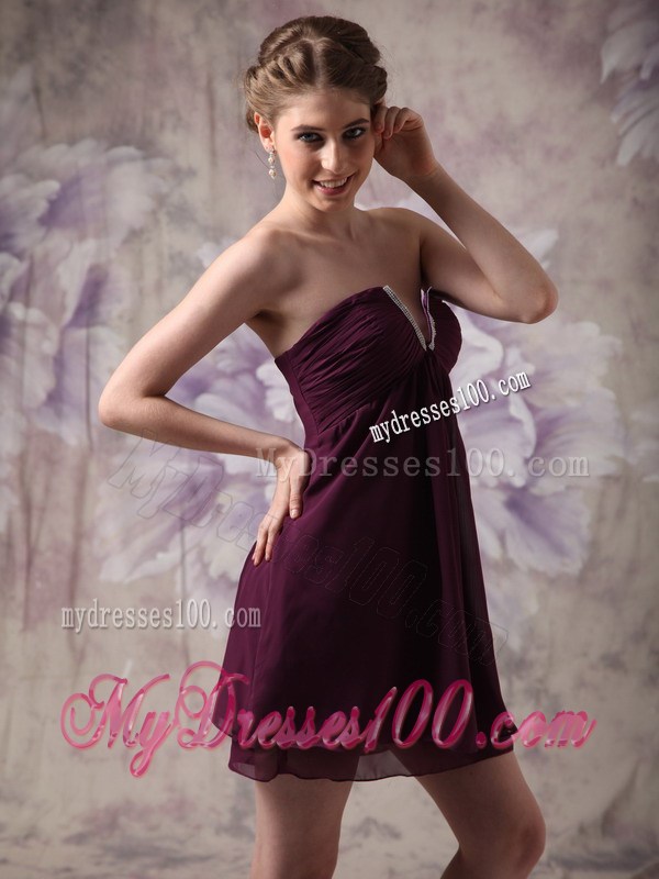 Modest Dark Purple Homecoming Dresses Beading Mini-length