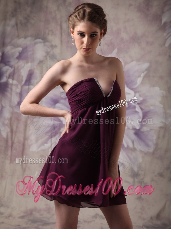 Modest Dark Purple Homecoming Dresses Beading Mini-length