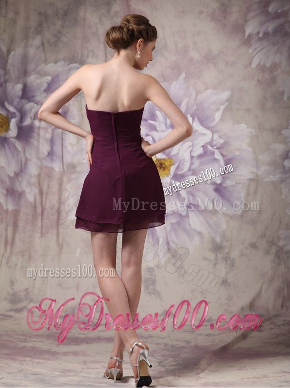 Modest Dark Purple Homecoming Dresses Beading Mini-length
