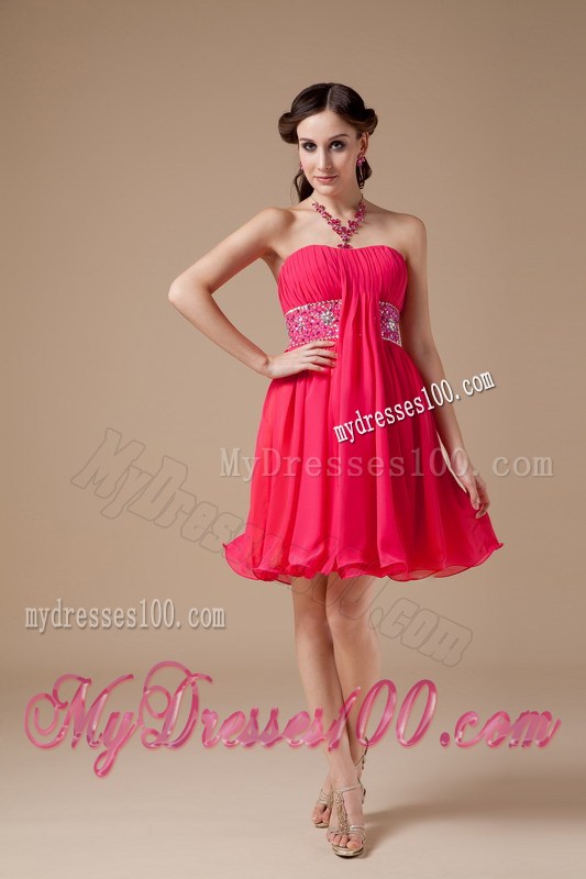 Luxurious Red Empire Strapless Short Homecoming Dresses Beading
