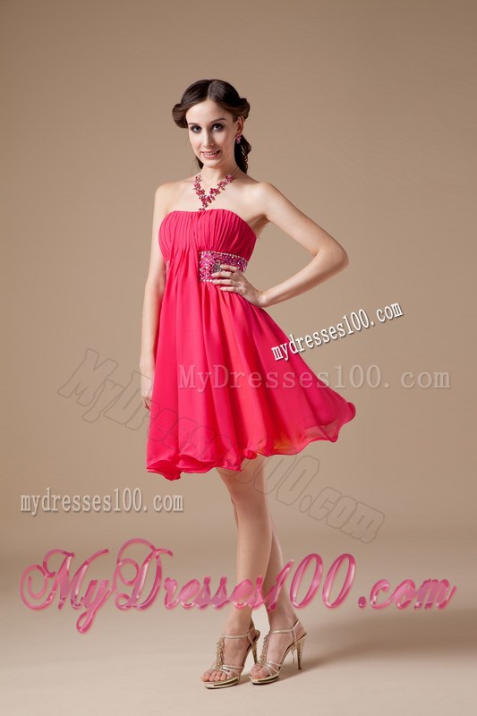 Luxurious Red Empire Strapless Short Homecoming Dresses Beading