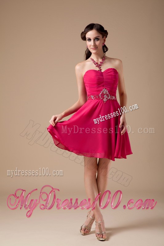 Formal Hot Pink Empire Sweetheart Homecoming Dresses with Beading