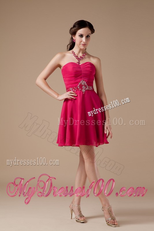 Formal Hot Pink Empire Sweetheart Homecoming Dresses with Beading