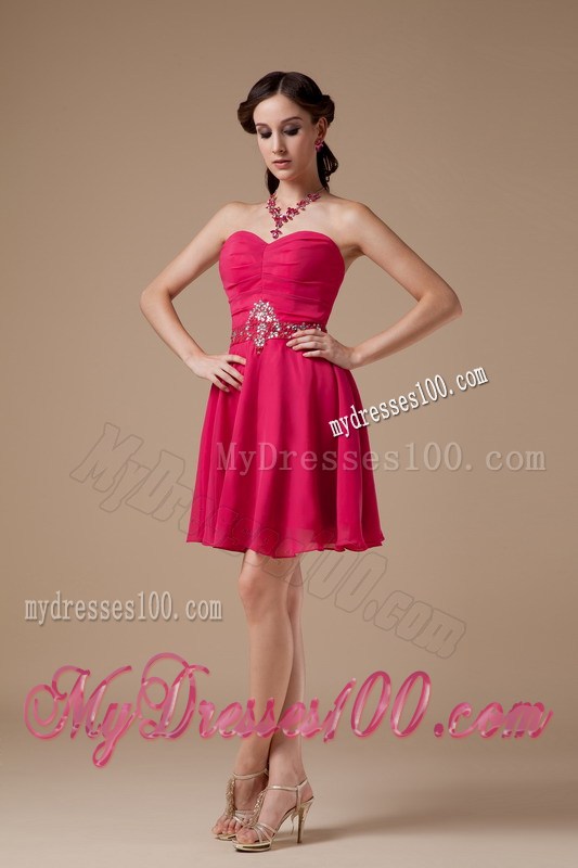 Formal Hot Pink Empire Sweetheart Homecoming Dresses with Beading