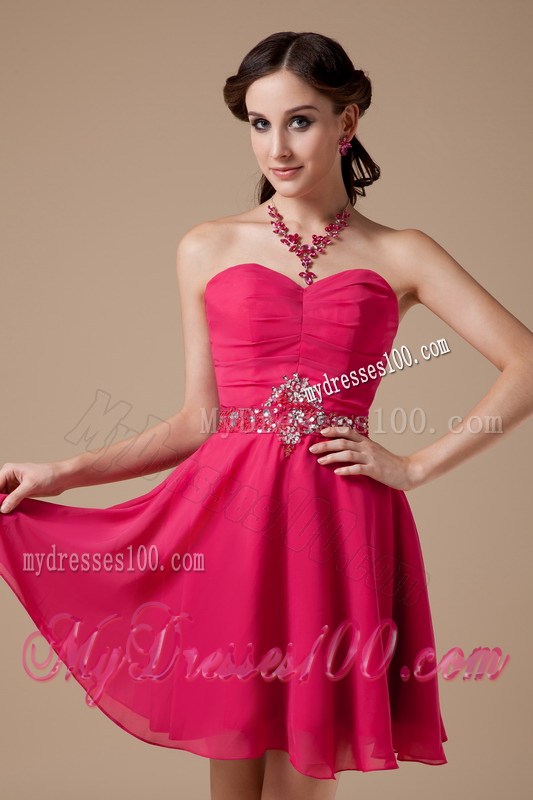 Formal Hot Pink Empire Sweetheart Homecoming Dresses with Beading
