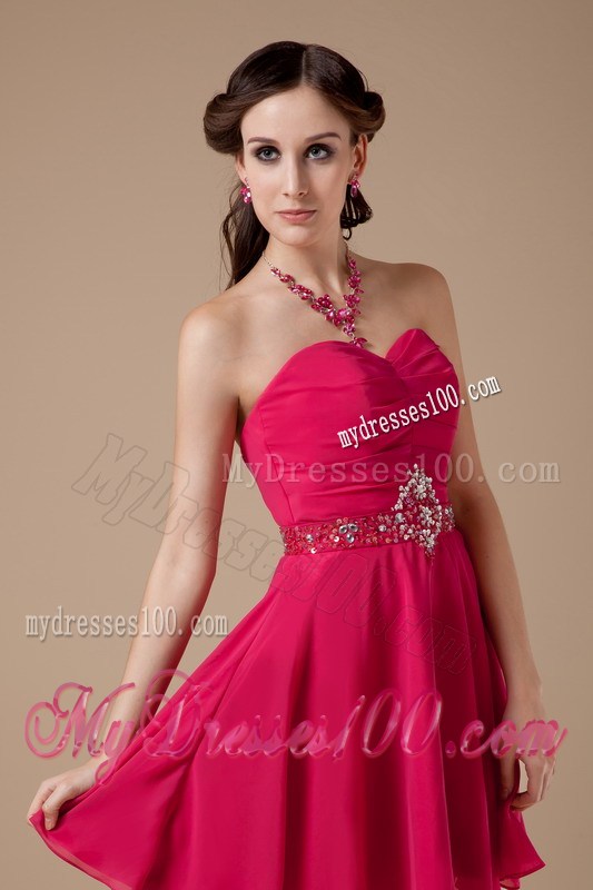 Formal Hot Pink Empire Sweetheart Homecoming Dresses with Beading