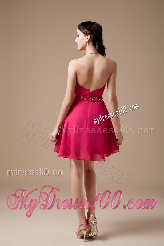 Formal Hot Pink Empire Sweetheart Homecoming Dresses with Beading