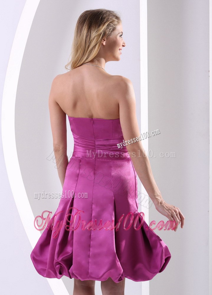 Fuchsia Strapless Homecoming Dresses With Ruche and Hand Flowers