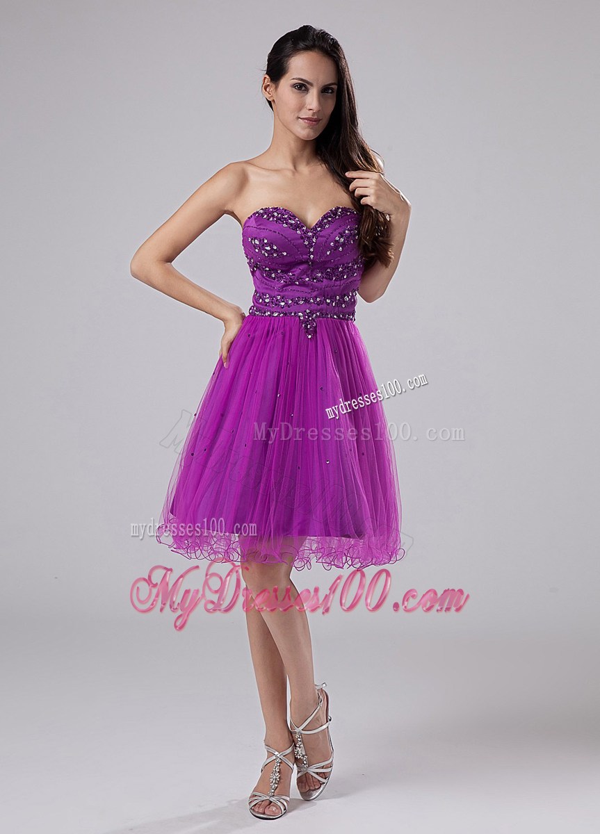Fuchsia Homecoming Dresses With Beaded Sweetheart Organza 2013