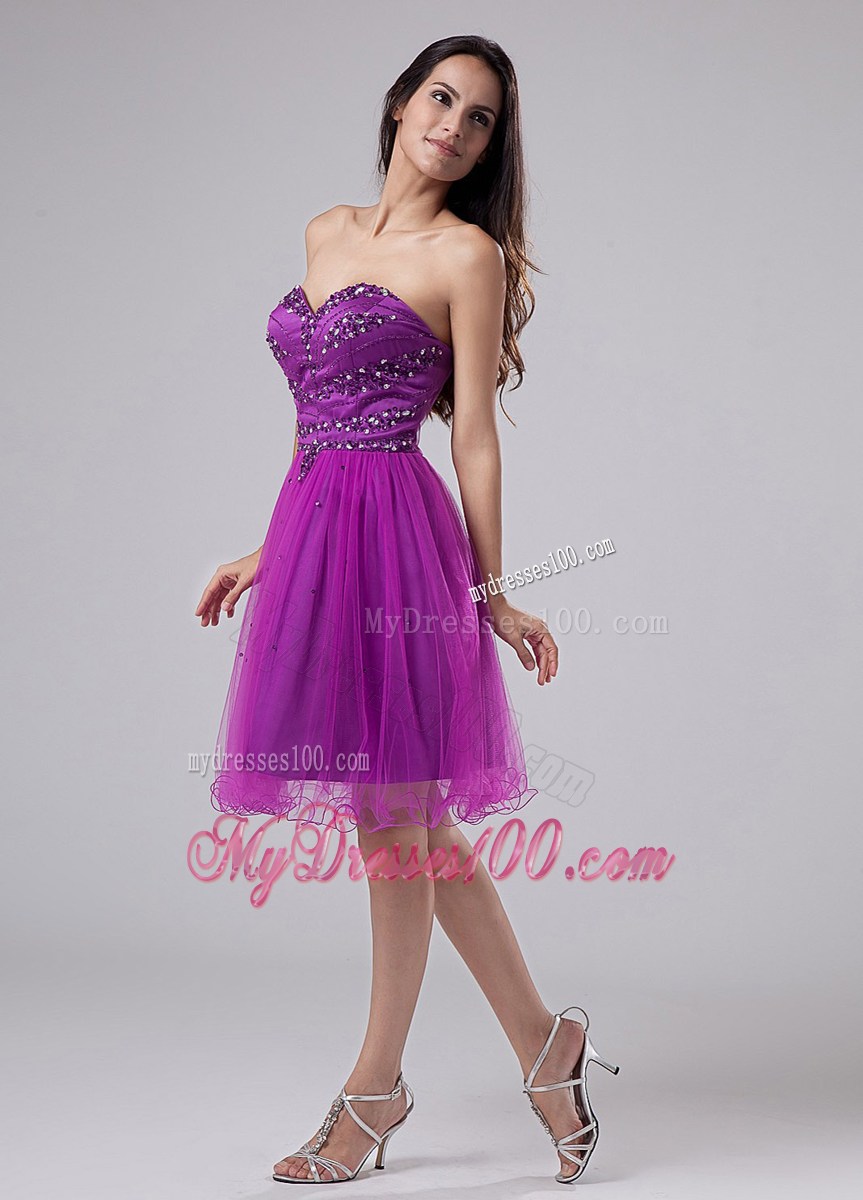 Fuchsia Homecoming Dresses With Beaded Sweetheart Organza 2013