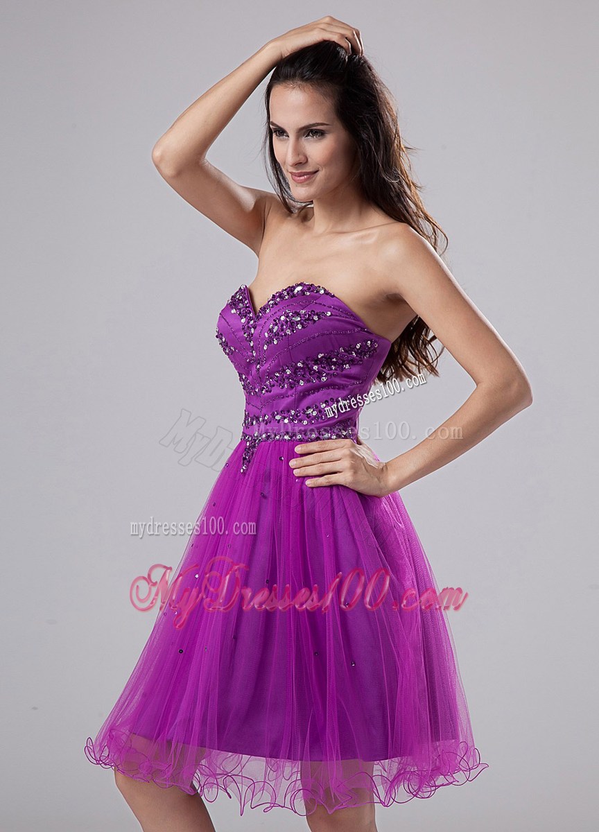 Fuchsia Homecoming Dresses With Beaded Sweetheart Organza 2013