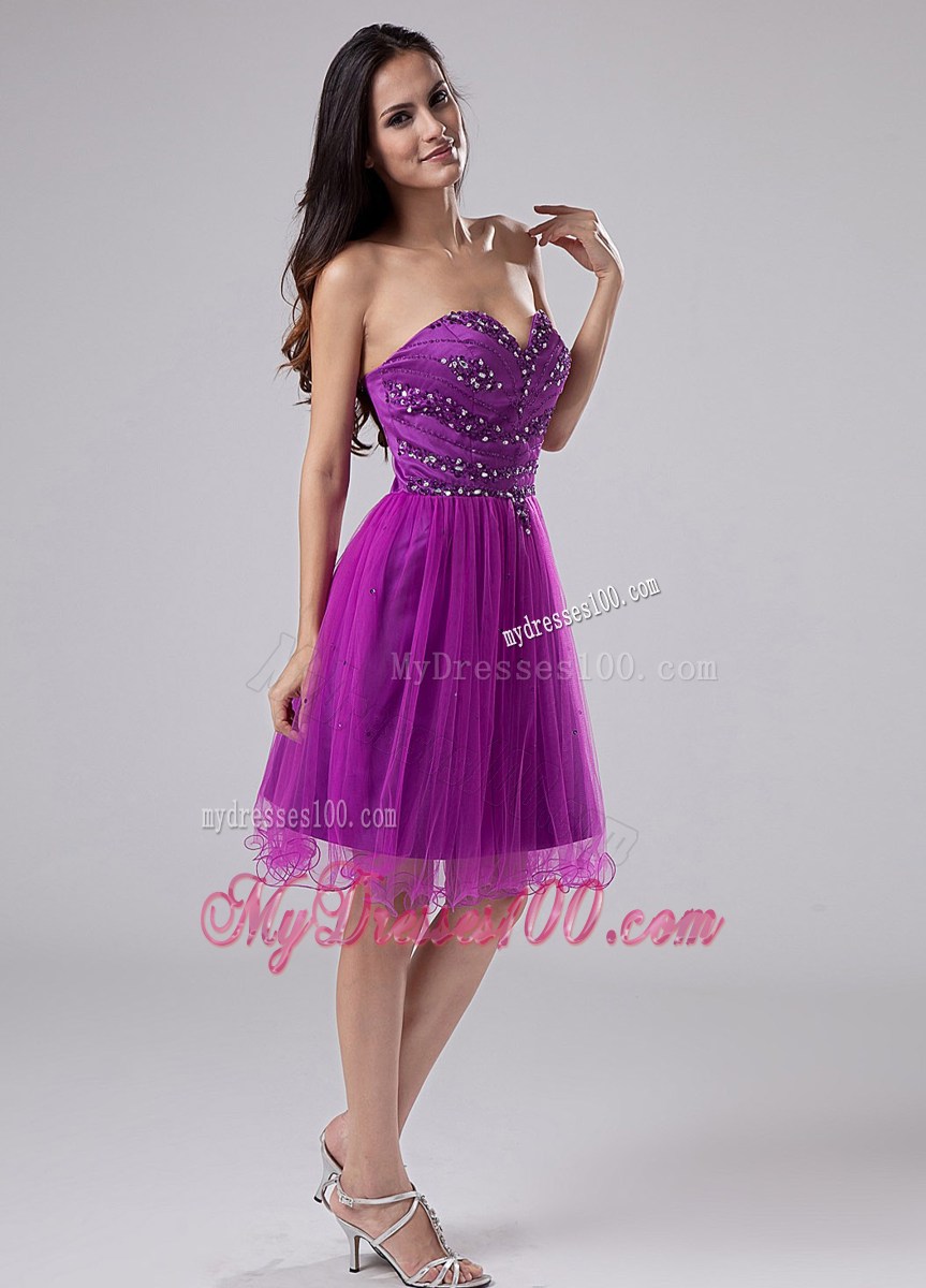 Fuchsia Homecoming Dresses With Beaded Sweetheart Organza 2013