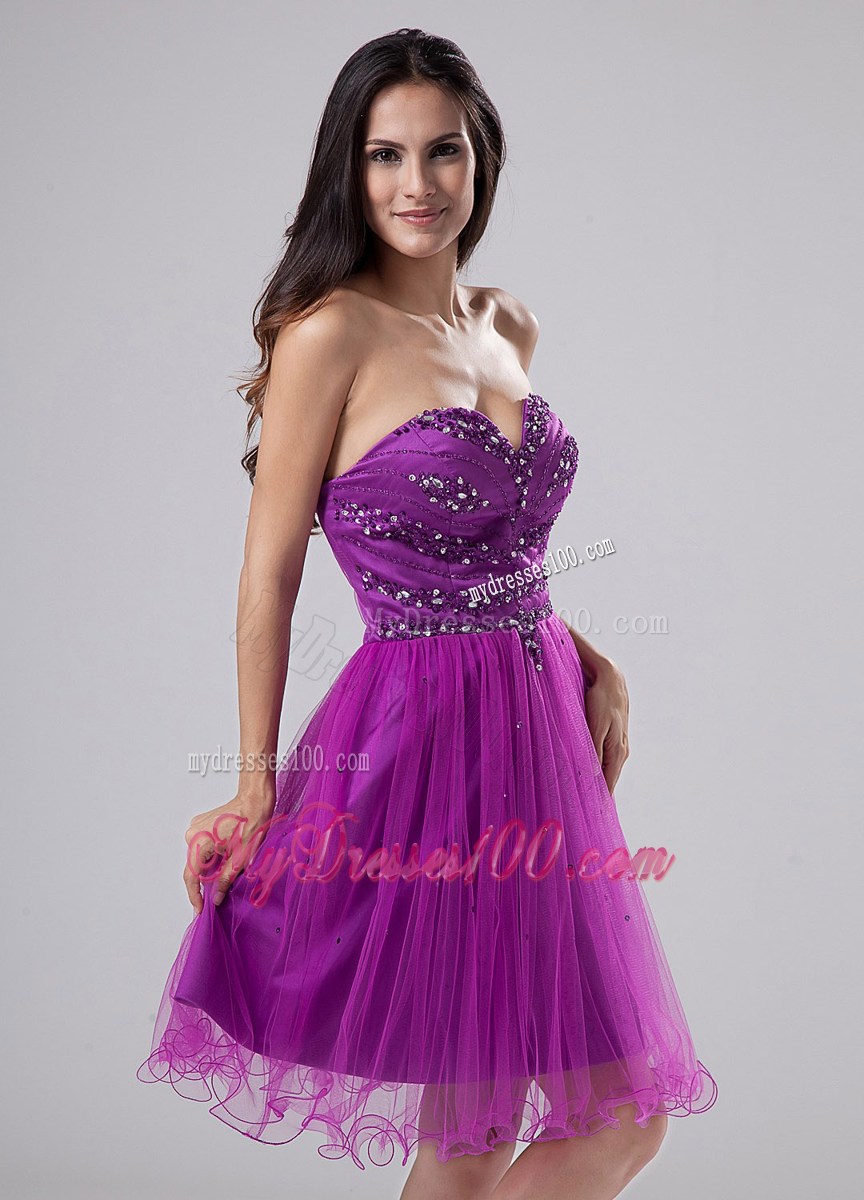 Fuchsia Homecoming Dresses With Beaded Sweetheart Organza 2013