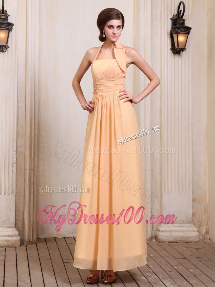 Gold Homecoming Dresses With Halter Ruching for Party in Spring