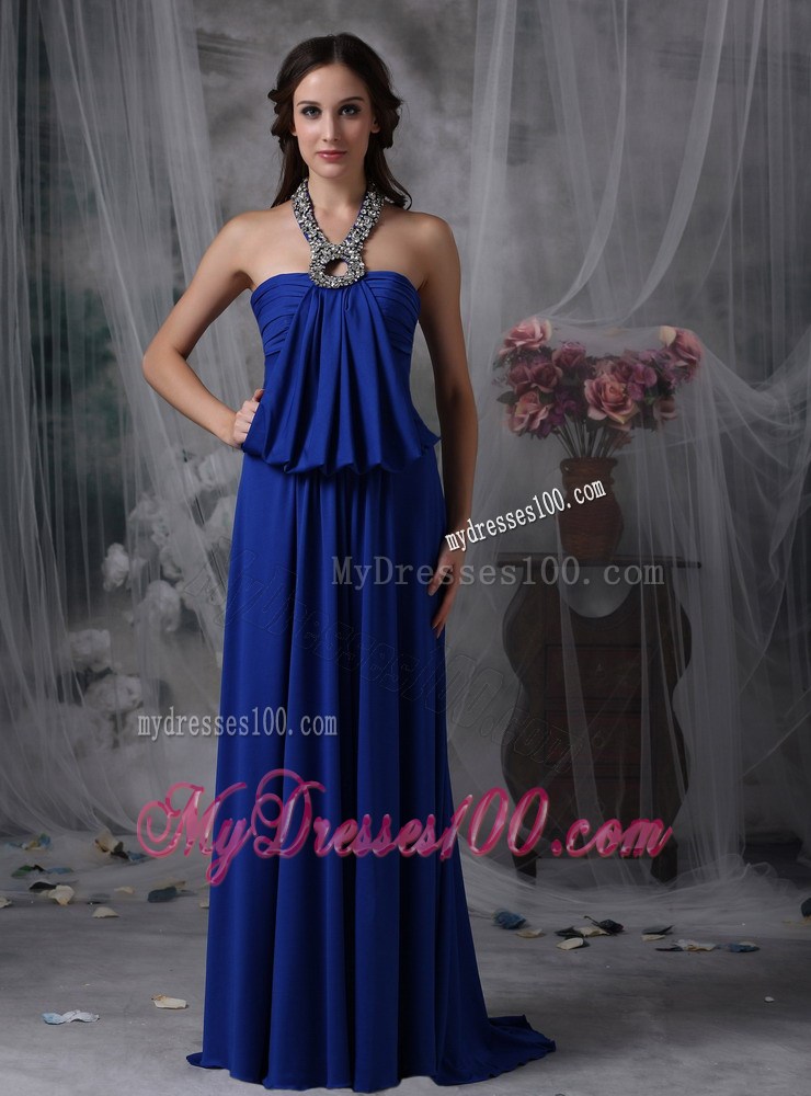 Classical Royal Blue Empire Halter Homecoming Dresses with Beading