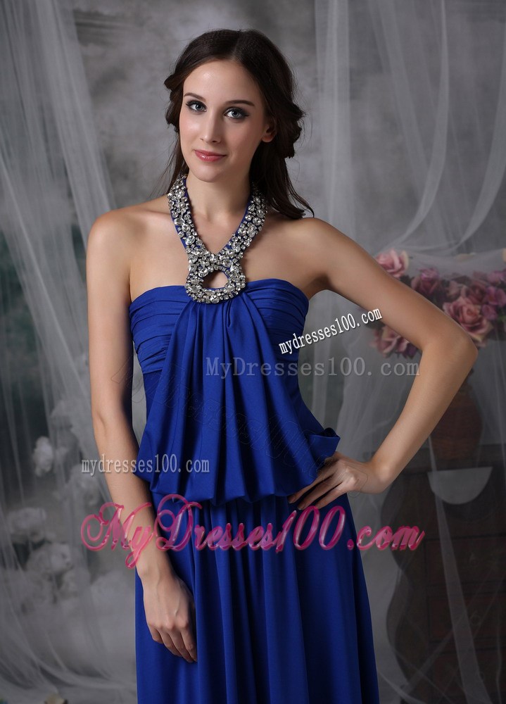 Classical Royal Blue Empire Halter Homecoming Dresses with Beading