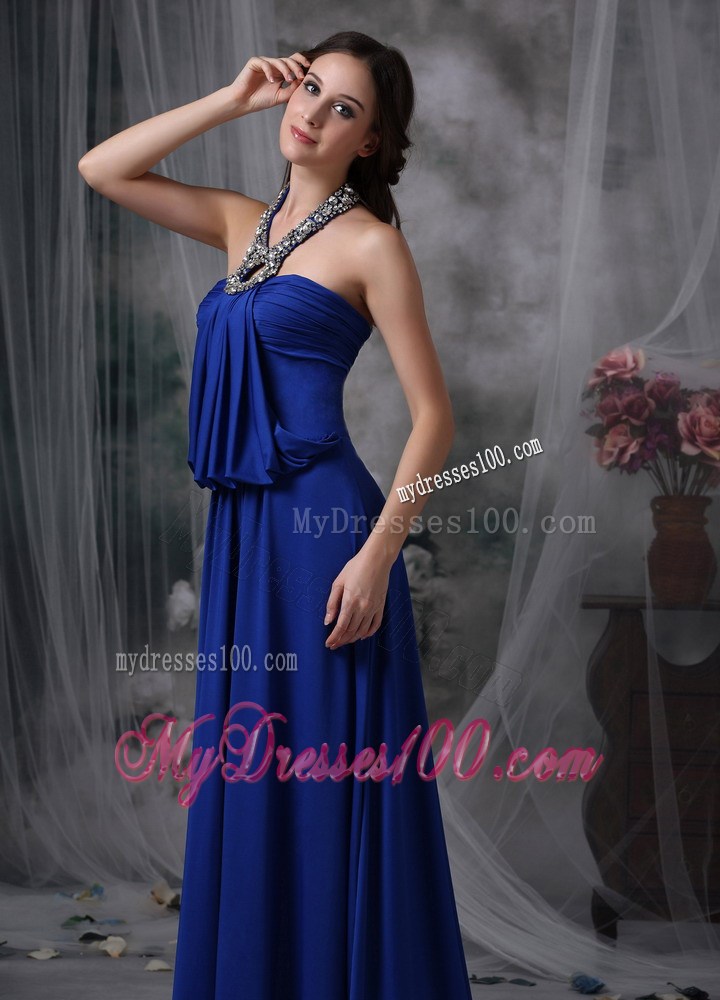 Classical Royal Blue Empire Halter Homecoming Dresses with Beading