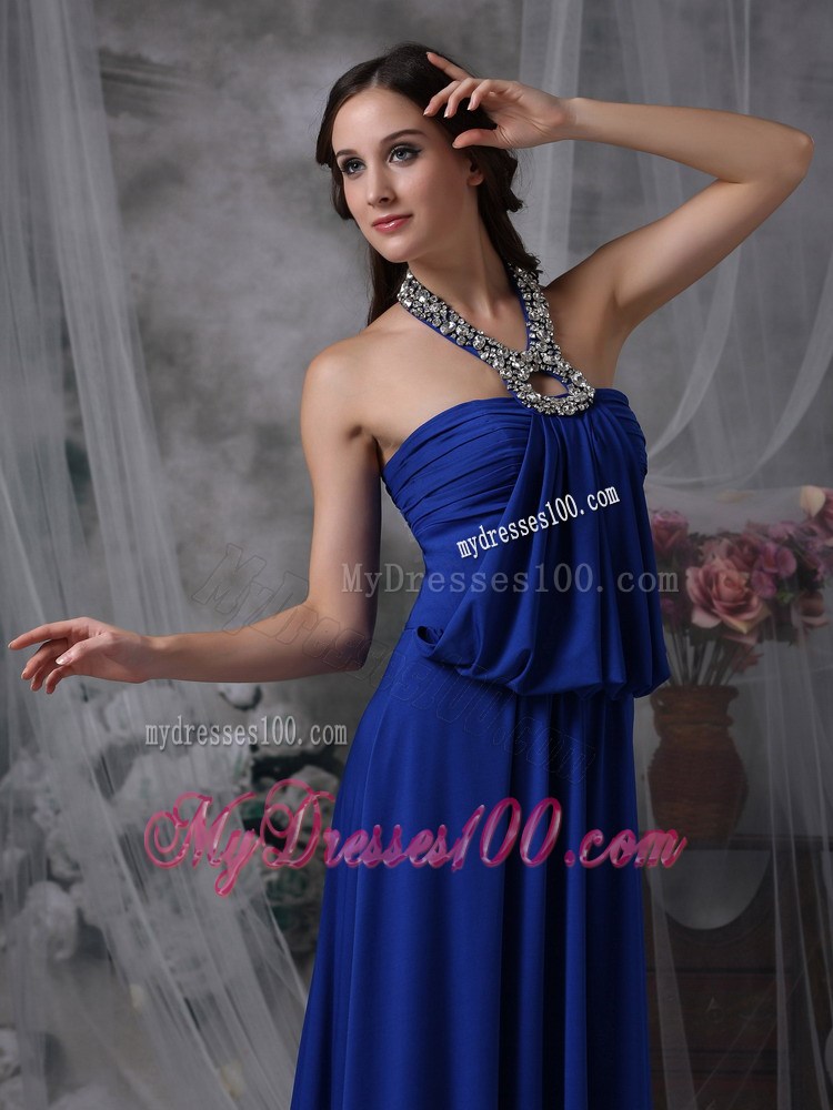 Classical Royal Blue Empire Halter Homecoming Dresses with Beading