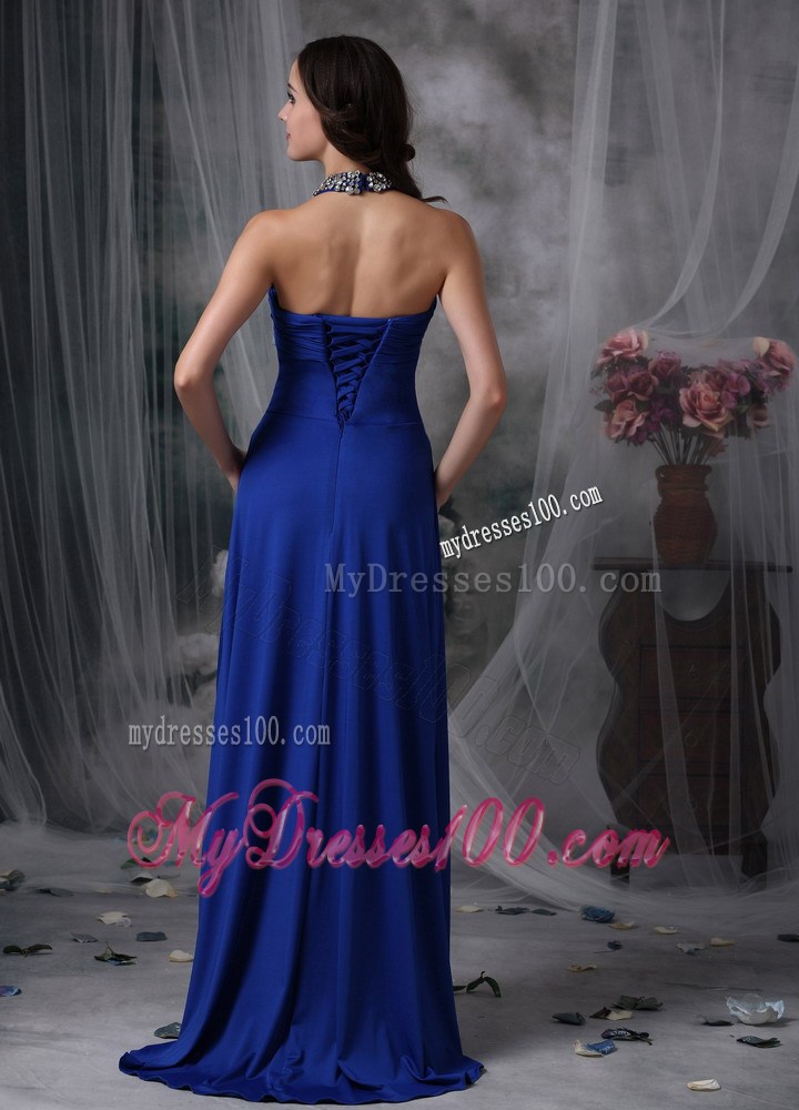 Classical Royal Blue Empire Halter Homecoming Dresses with Beading