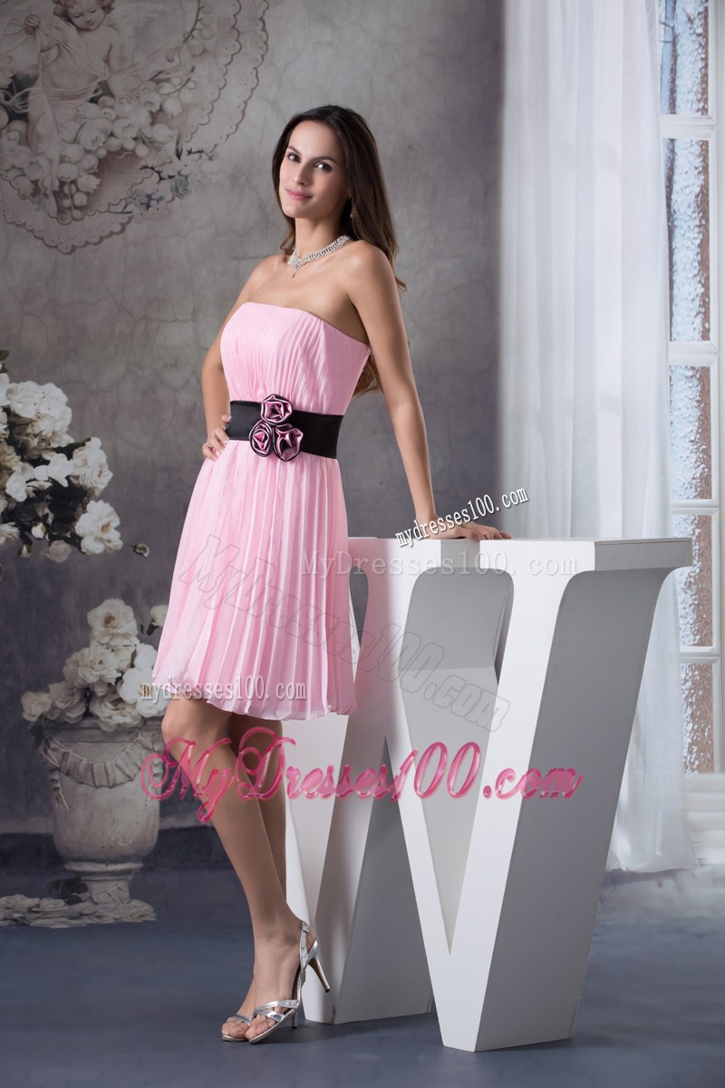 Hand Made Flowers Short Pink Homecoming Dresses with Strapless