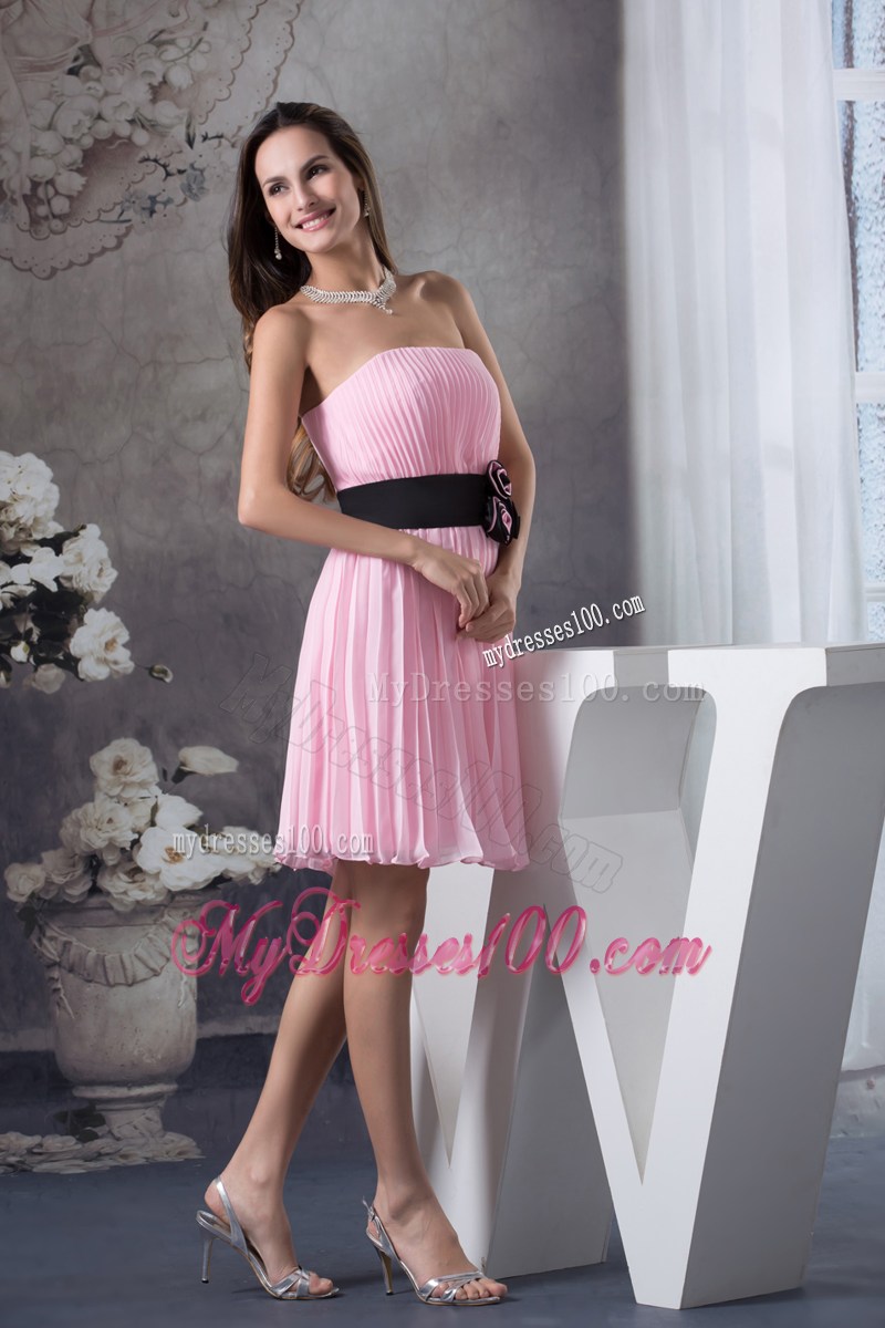 Hand Made Flowers Short Pink Homecoming Dresses with Strapless