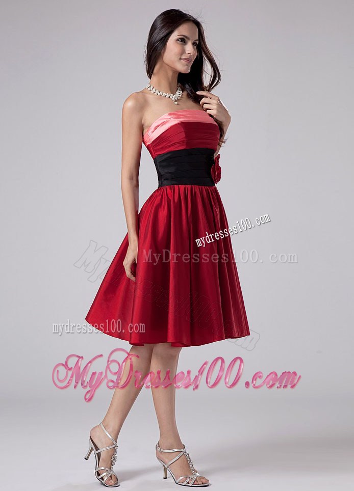 Hand Made Flowers Strapless Wine Red Homecoming Dresses