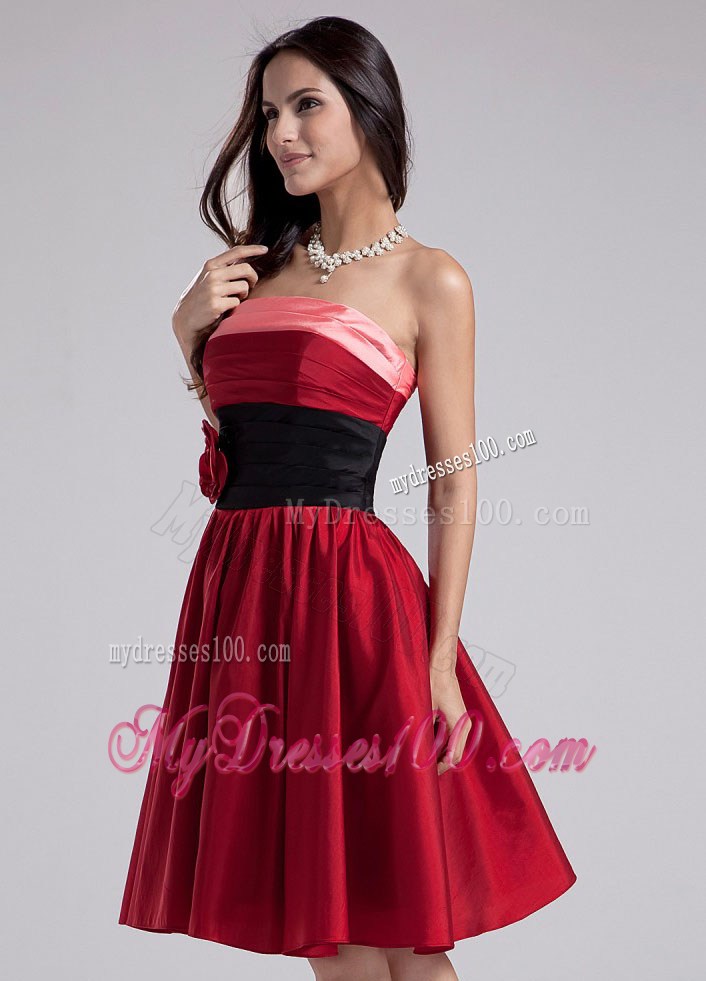 Hand Made Flowers Strapless Wine Red Homecoming Dresses
