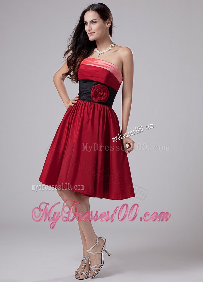 Hand Made Flowers Strapless Wine Red Homecoming Dresses