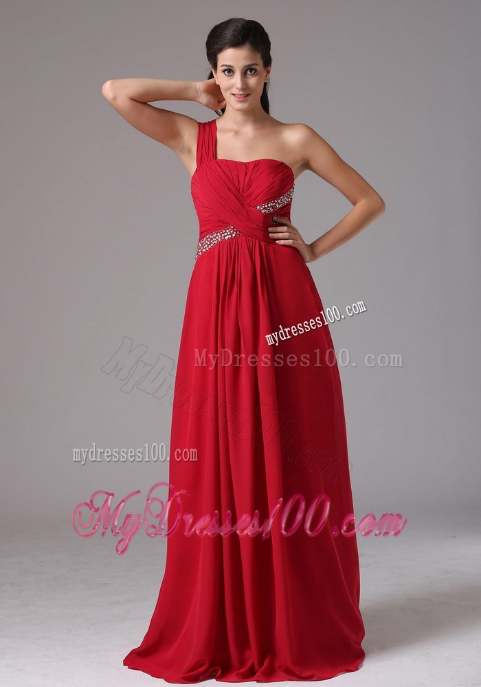 Red One Shoulder Beading and Ruche 2013 Homecoming Dresses