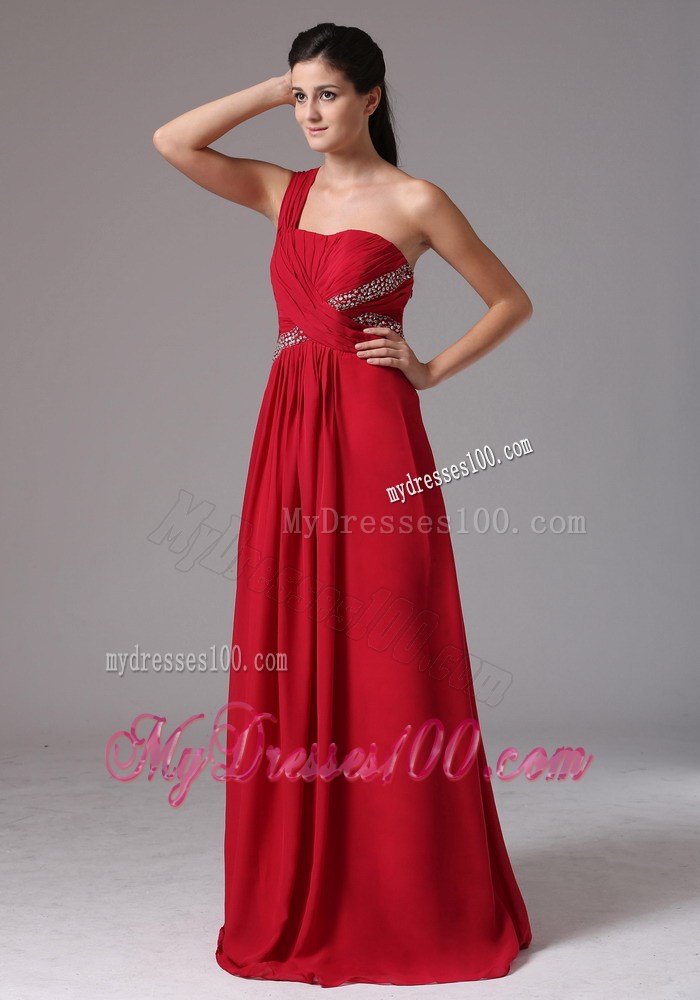 Red One Shoulder Beading and Ruche 2013 Homecoming Dresses