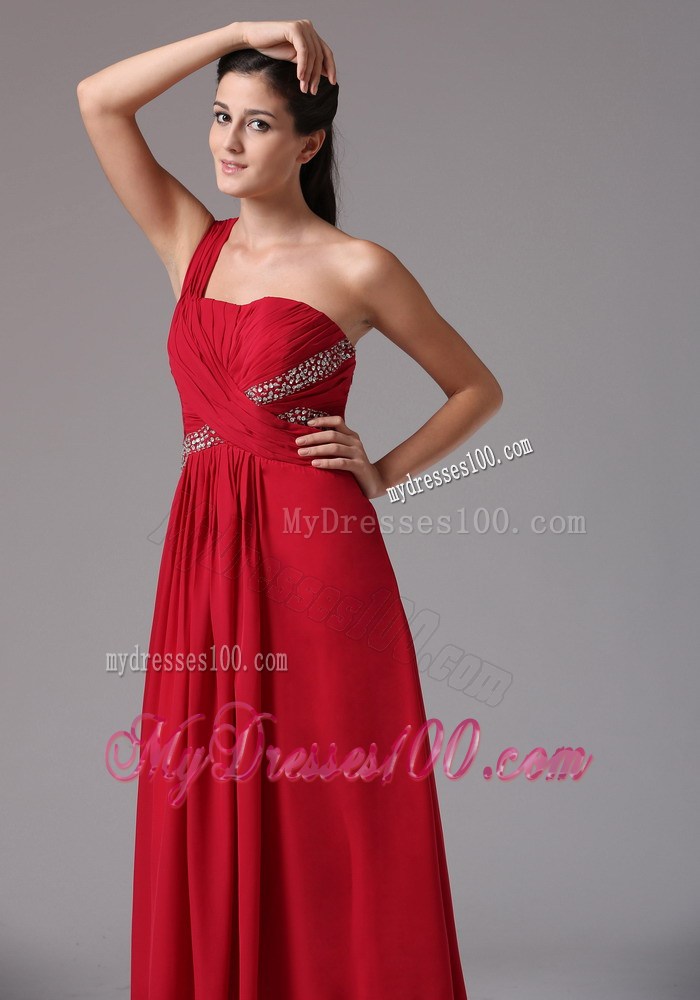Red One Shoulder Beading and Ruche 2013 Homecoming Dresses