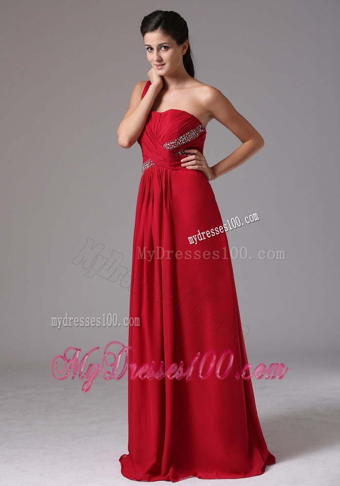 Red One Shoulder Beading and Ruche 2013 Homecoming Dresses