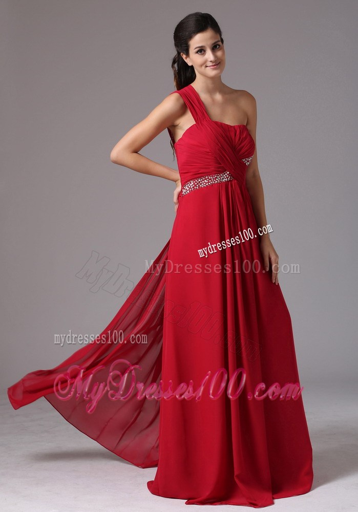 Red One Shoulder Beading and Ruche 2013 Homecoming Dresses