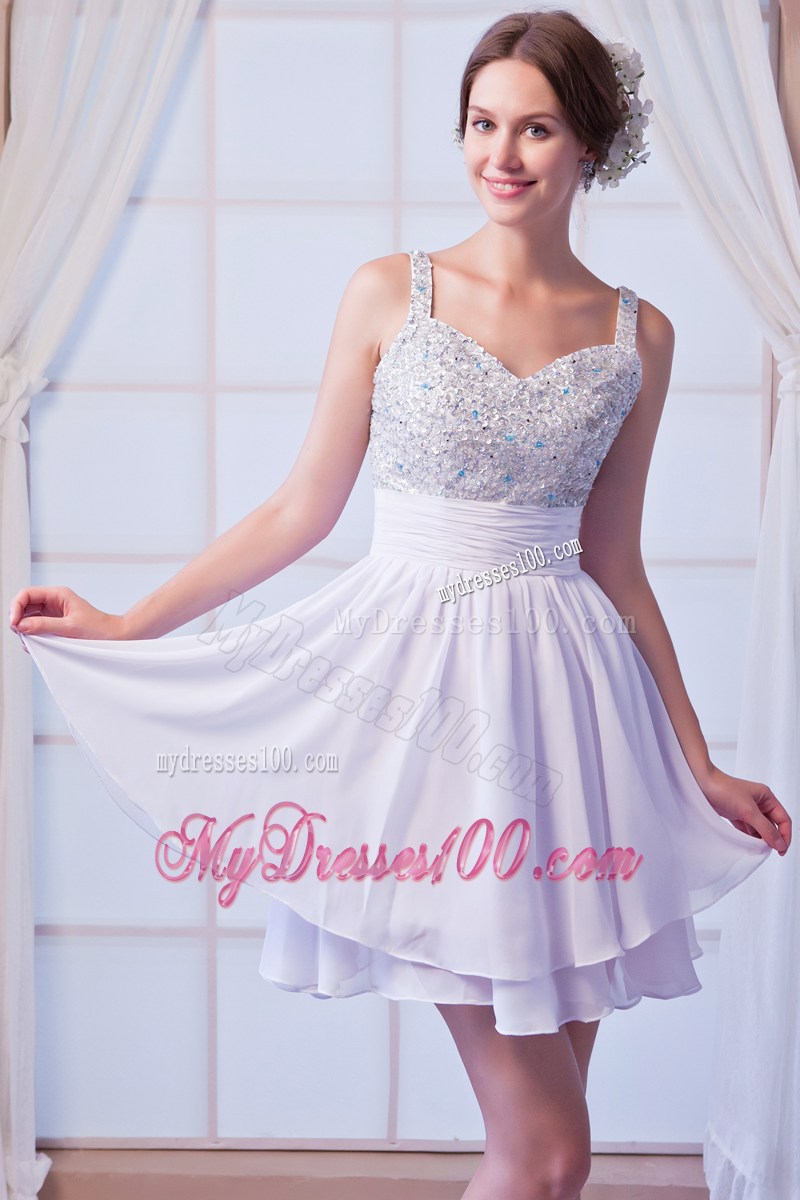 White Straps Beading Homecoming Dresses for Girl Party