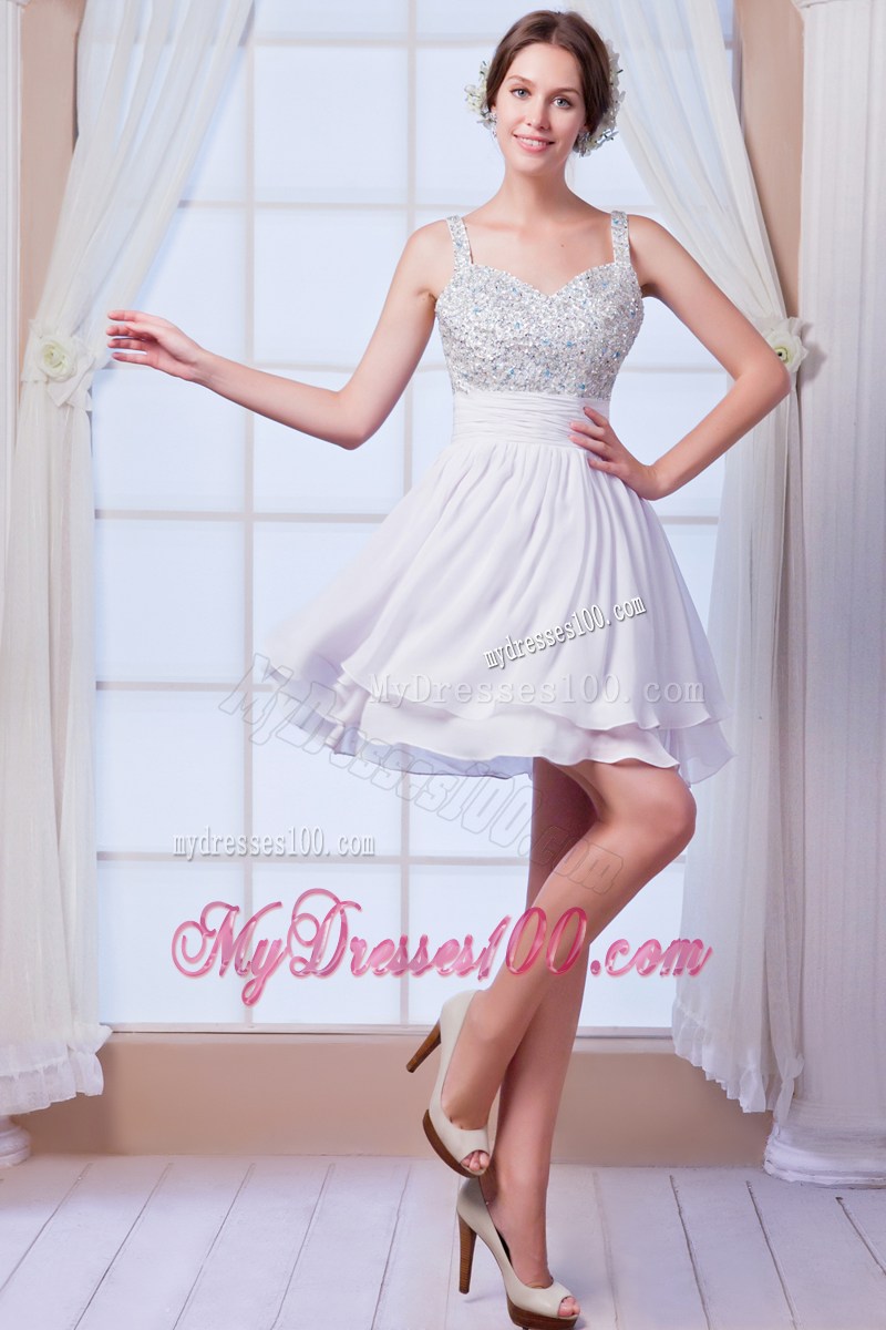 White Straps Beading Homecoming Dresses for Girl Party