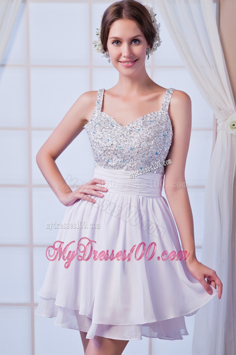 White Straps Beading Homecoming Dresses for Girl Party