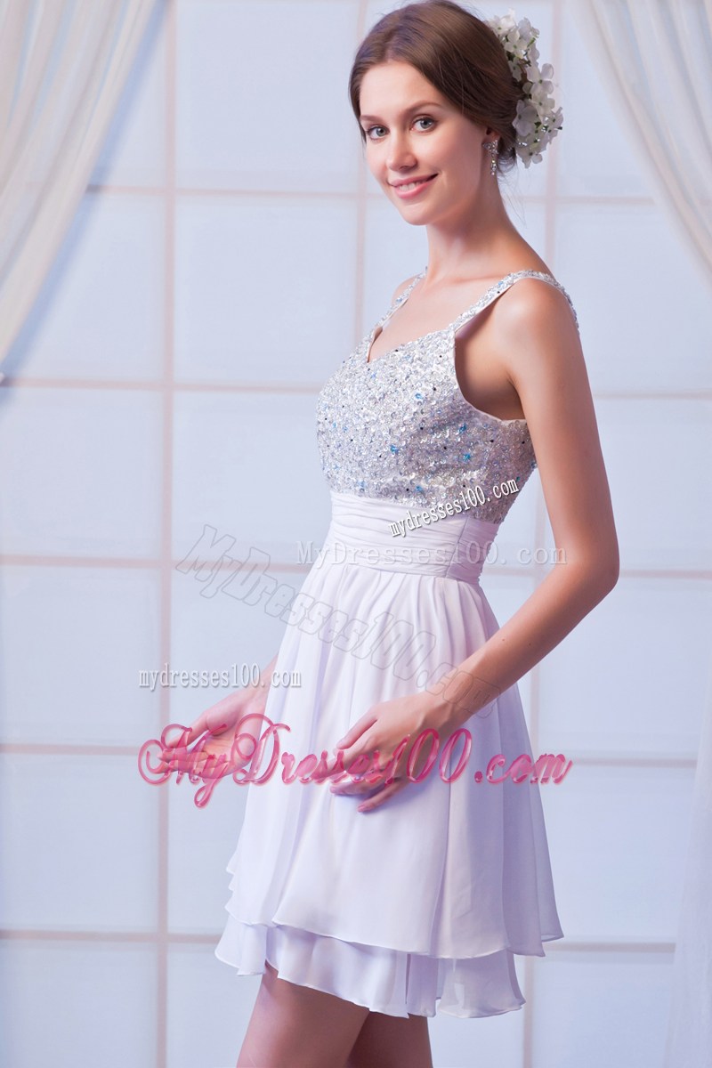 White Straps Beading Homecoming Dresses for Girl Party