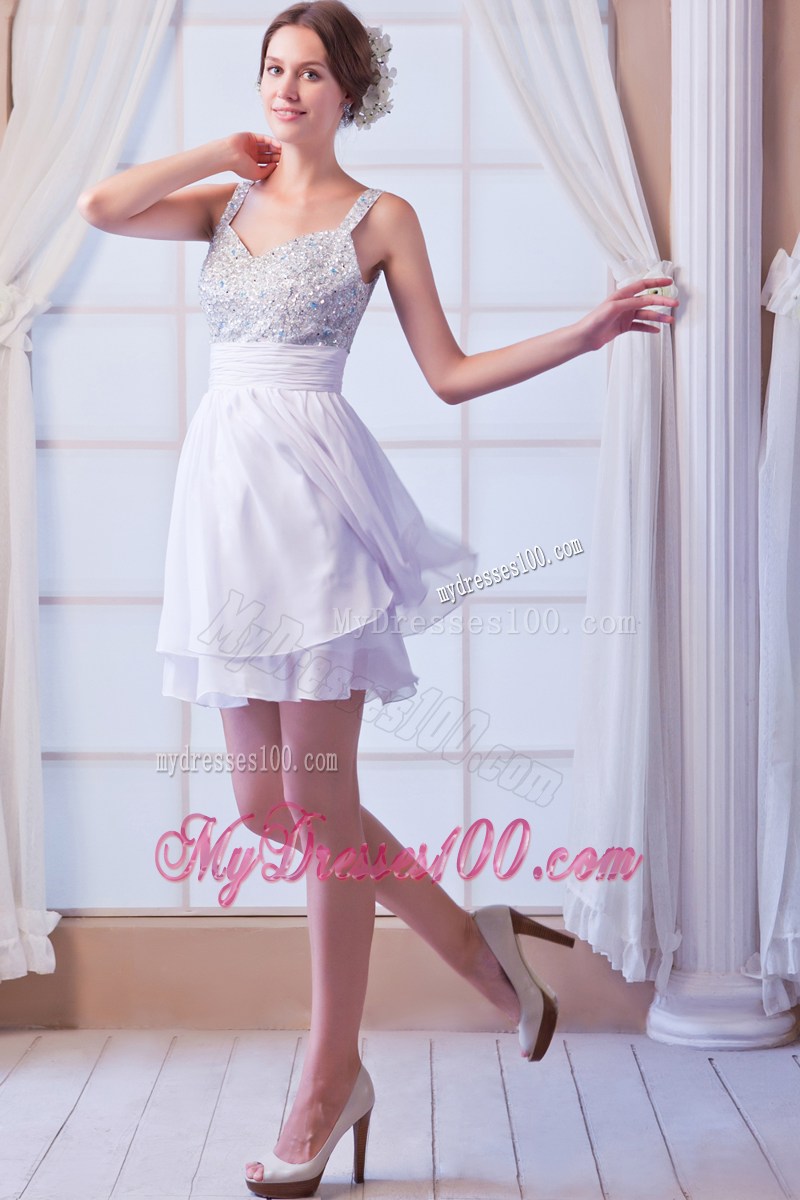 White Straps Beading Homecoming Dresses for Girl Party