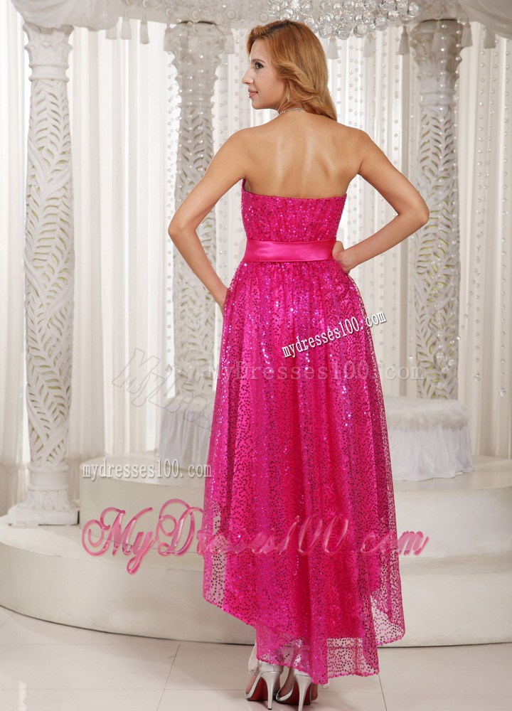 Hot Pink Paillette Over Skirt High-low Sweetheart Homecoming Dresses
