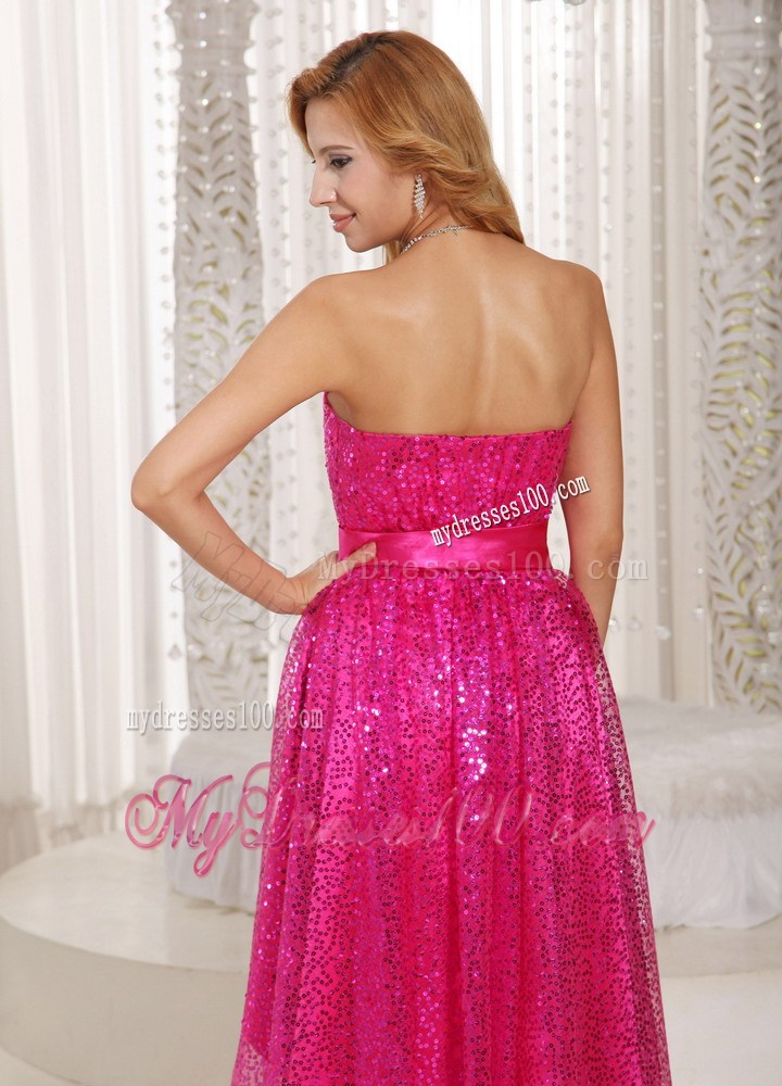 Hot Pink Paillette Over Skirt High-low Sweetheart Homecoming Dresses